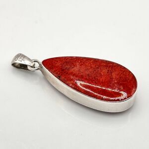 Sterling Silver & Sponge Coral Teardrop Pendant Made in Italy Preowned